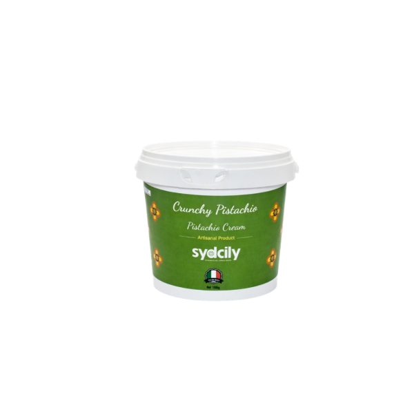 Sydcily crunchy pistachio cream 1kg bucket – pistachio spread with pistachio pieces for pastry, gelato and desserts