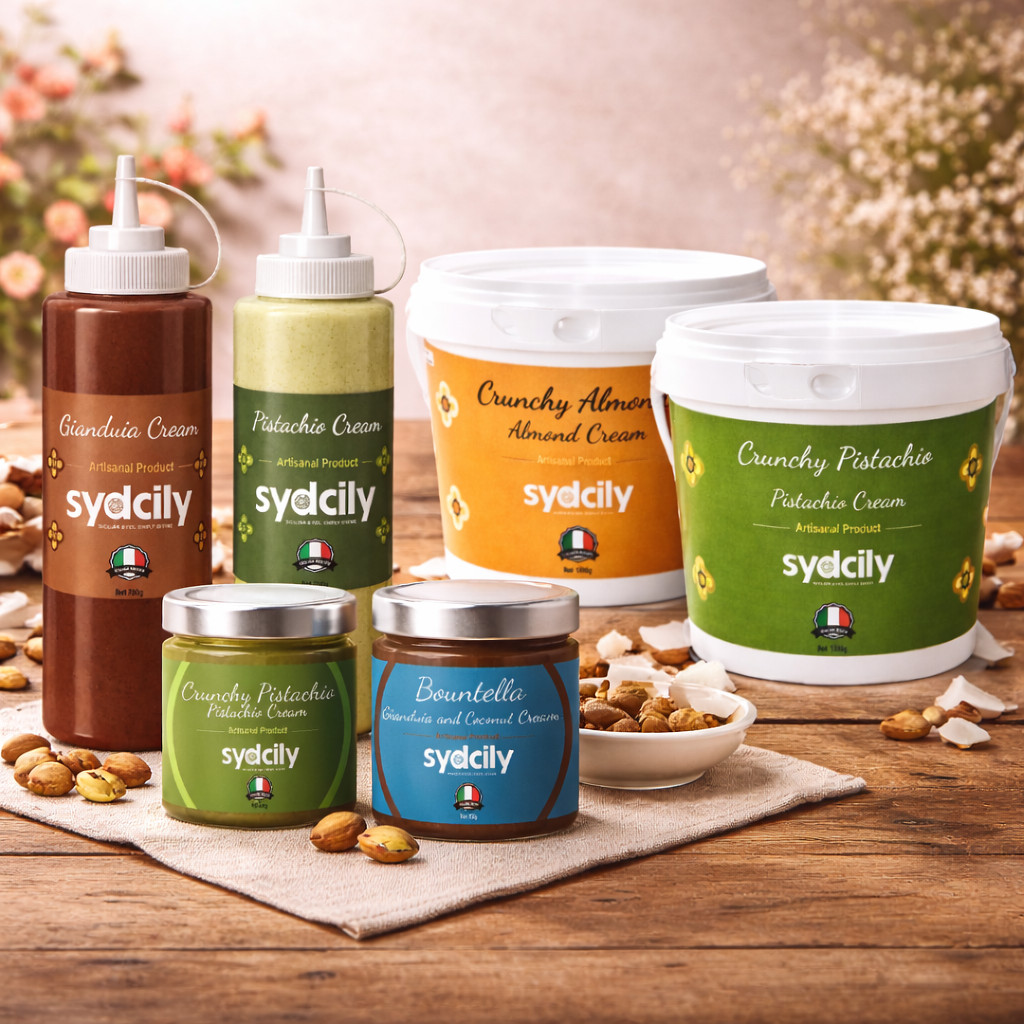 Sydcily cream spreads, jars, squeeze bottles and bucket size