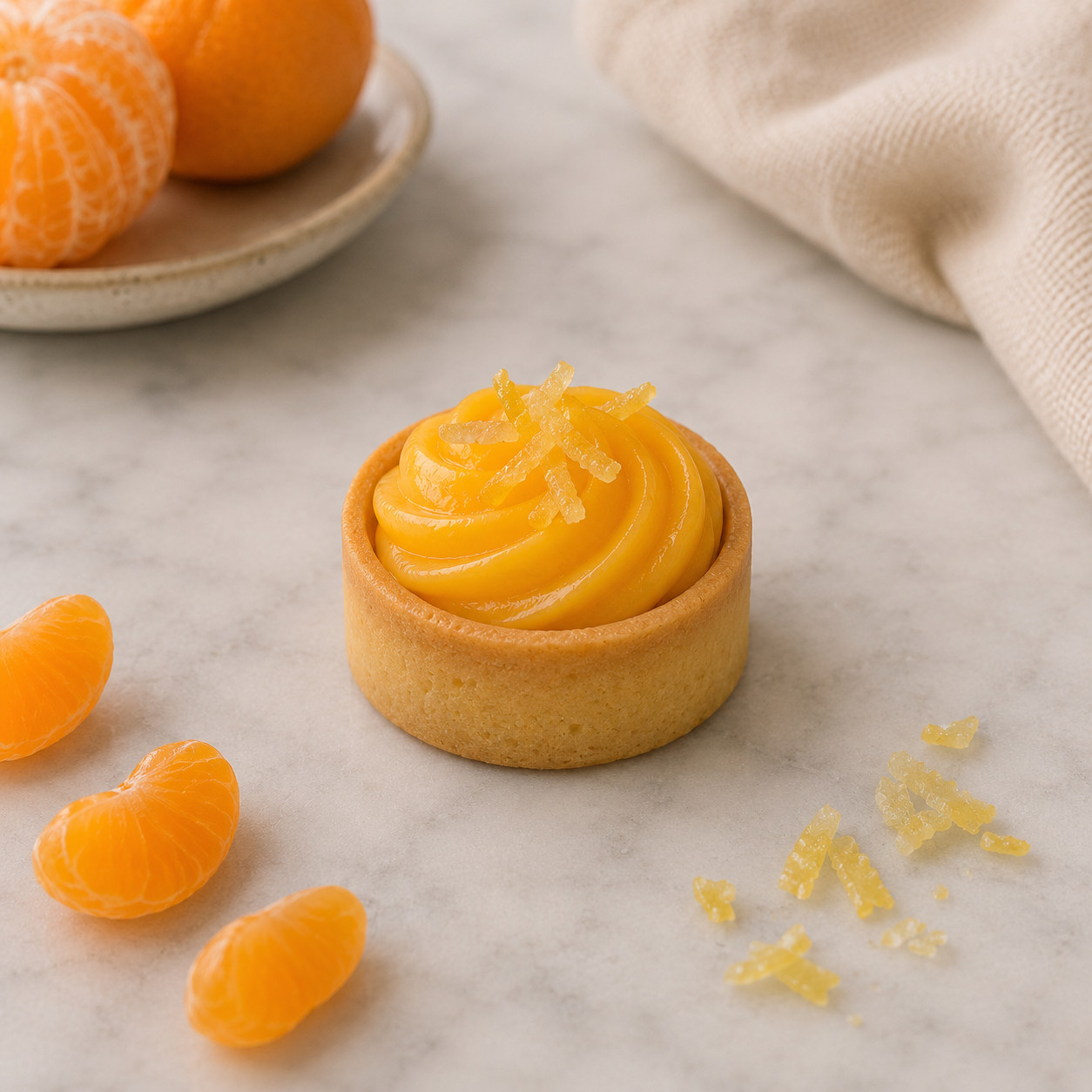 55 MM TART FILLED WITH MANDARIN CUSTARD AND CANDIED LEMON ZEST