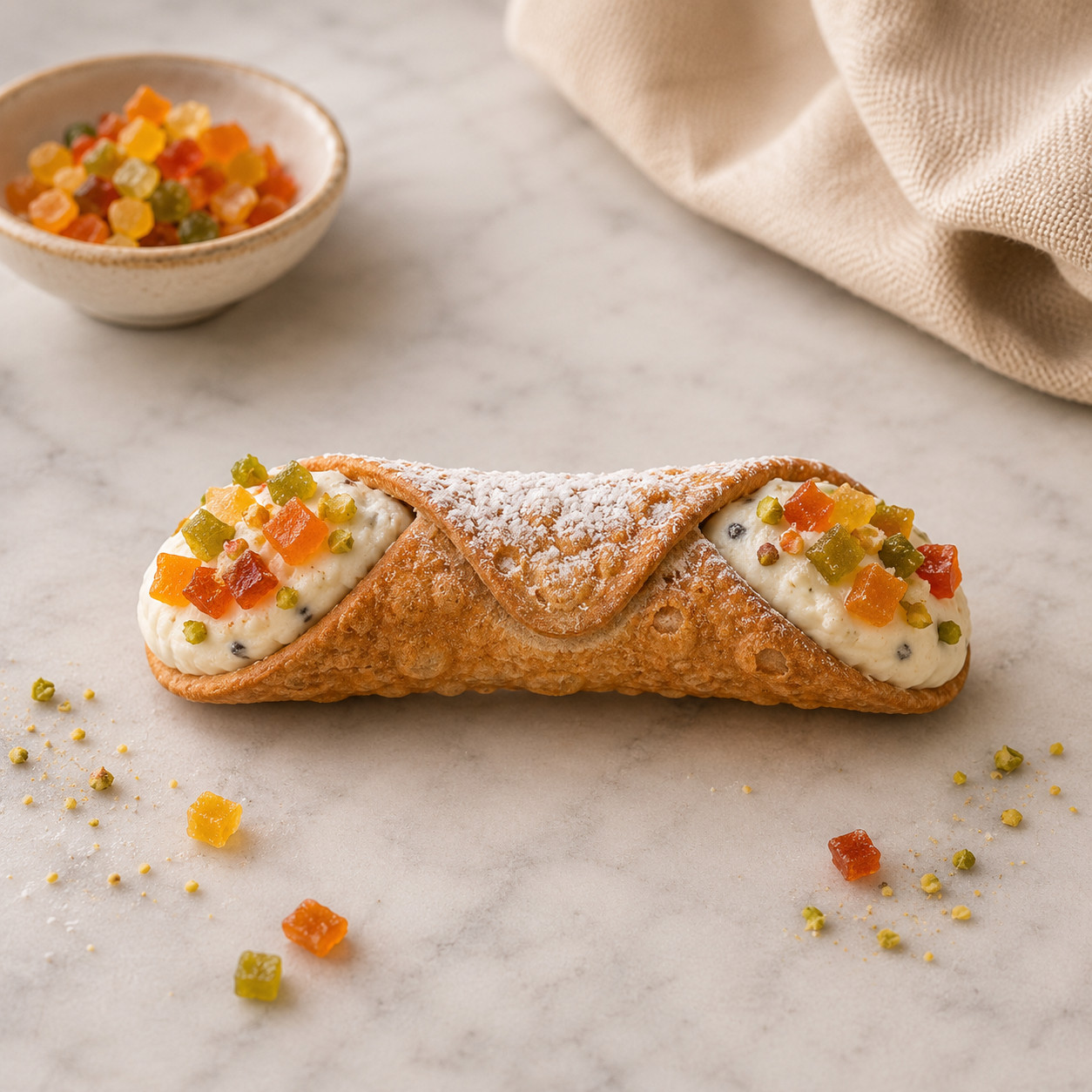 CANNOLO LARGE FILLED WITH RICOTTA CUSTARD AND CANDIED CITRUS