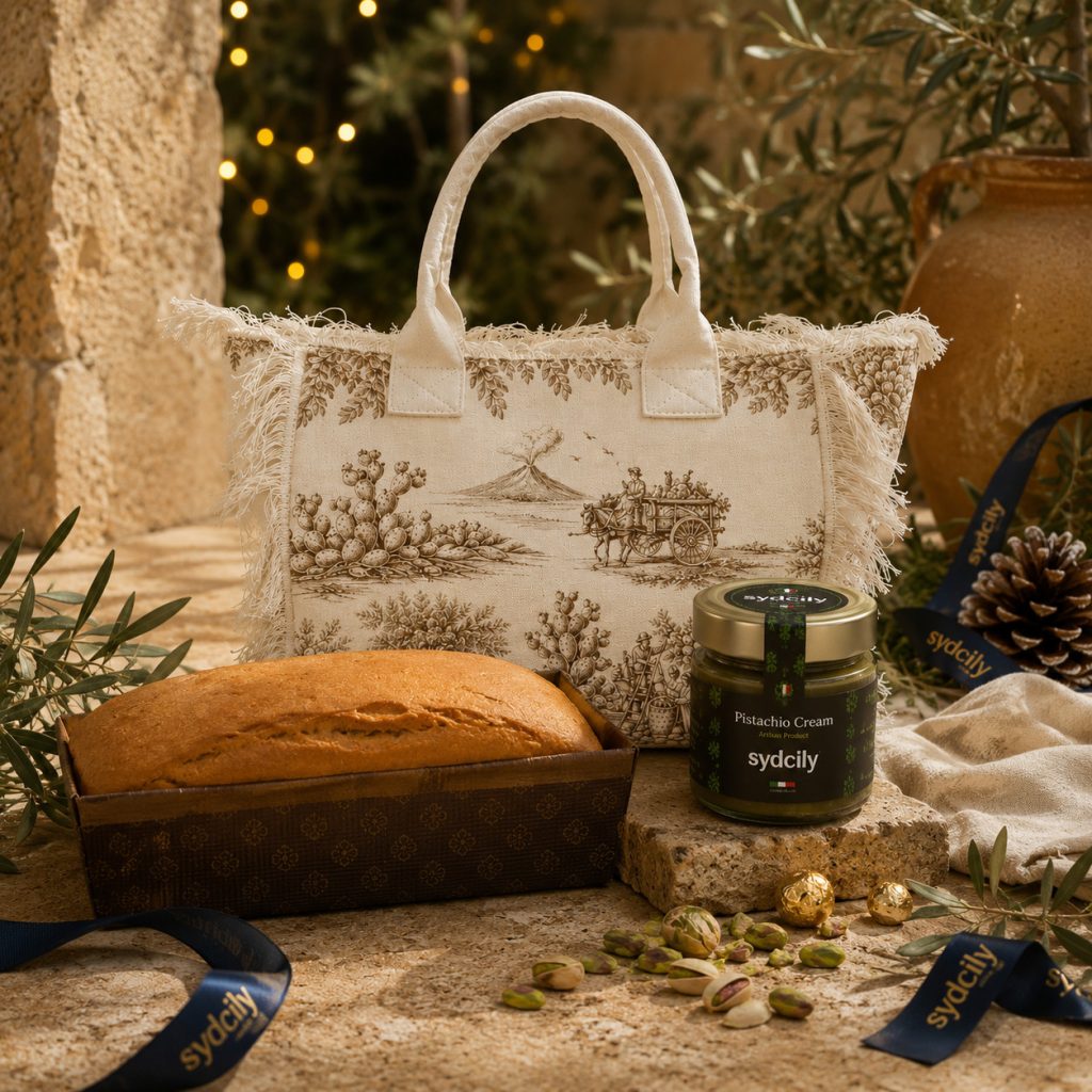 Christmas Bundle with Sicily Sand Bag, Panettone Log and Pistachio Cream Spread Jar