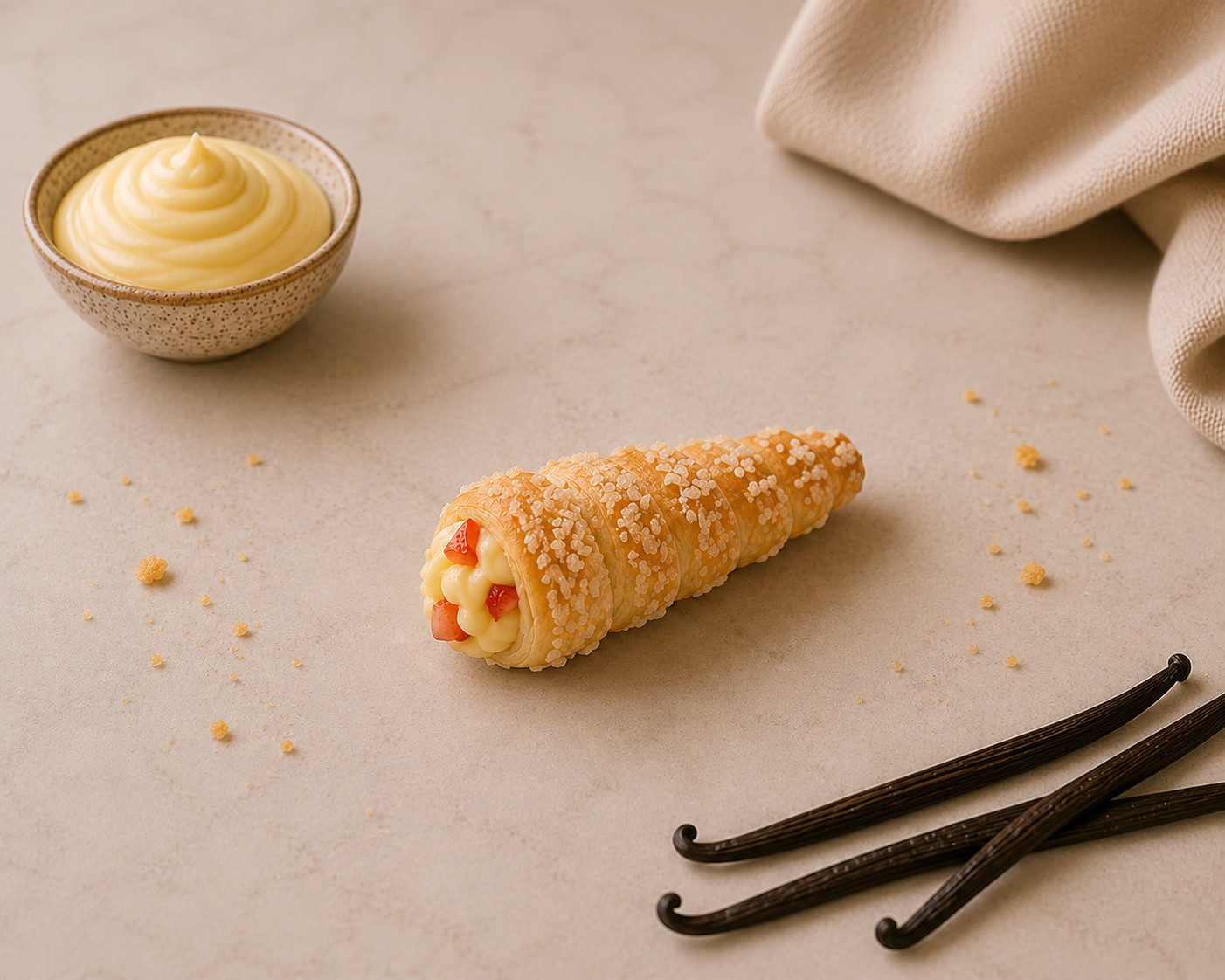 CONICAL PUFF PASTRY FILLED WITH VANILLA CUSTARD